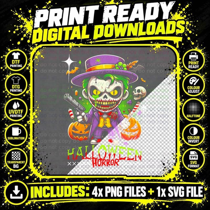 Halloween Horror Green Purple Orange Leprechaun T-Shirt Png SVG Digital Bundle