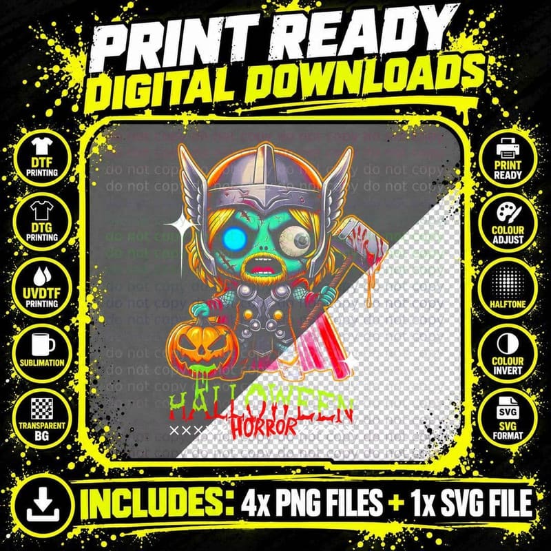 Halloween Horror Orange Purple Thor Warrior T-Shirt Png SVG Digital Bundle