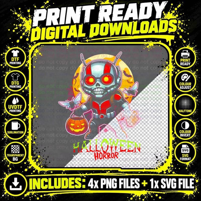 Halloween Horror Orange Red Purple Robot T-Shirt Png SVG Digital Bundle