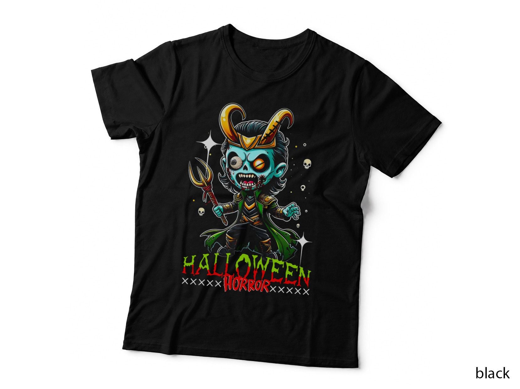 Halloween Horror Orange Yellow Demon Horns T-Shirt