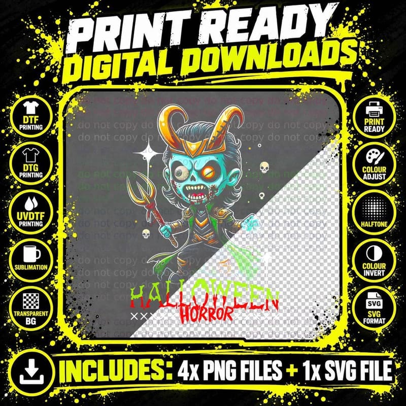 Halloween Horror Orange Yellow Demon Horns T-Shirt Png SVG Digital Bundle