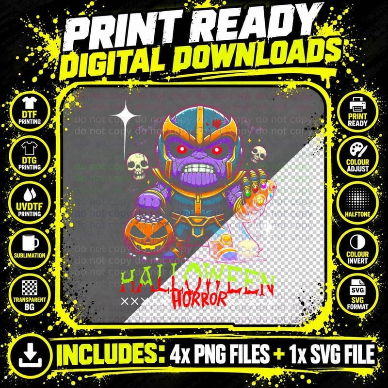 Halloween Horror Purple Orange Skull Final Boss T-Shirt Png SVG Digital Bundle