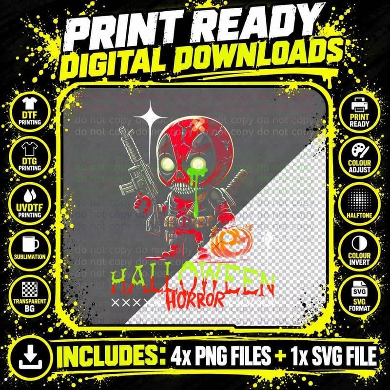 Halloween Horror Red Orange Skull Skeleton T-Shirt Png SVG Digital Bundle