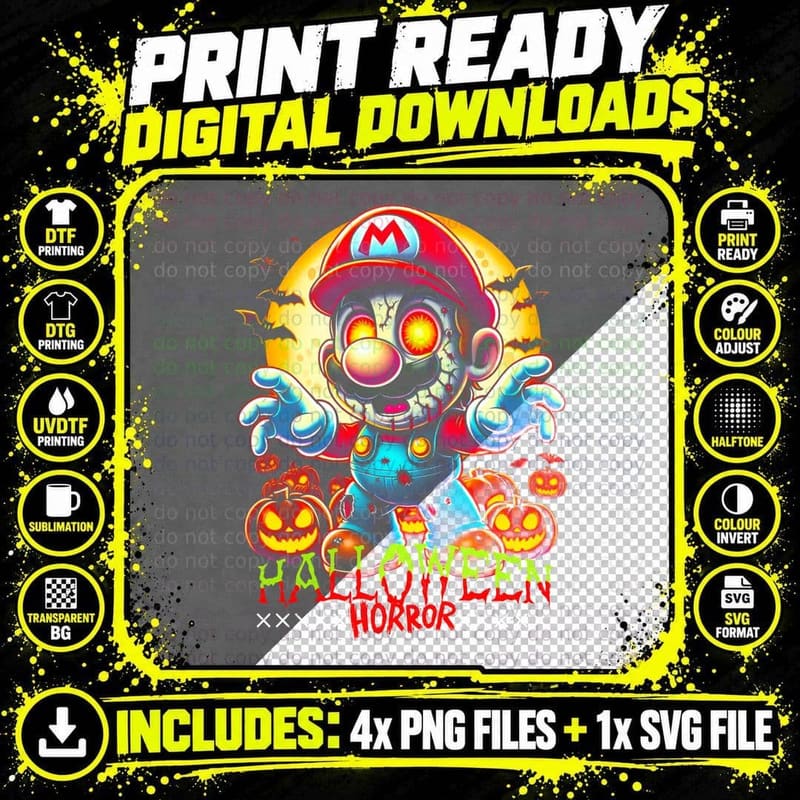Halloween Mario Horror Character Jack-O-Lanterns Red Png SVG Digital Bundle