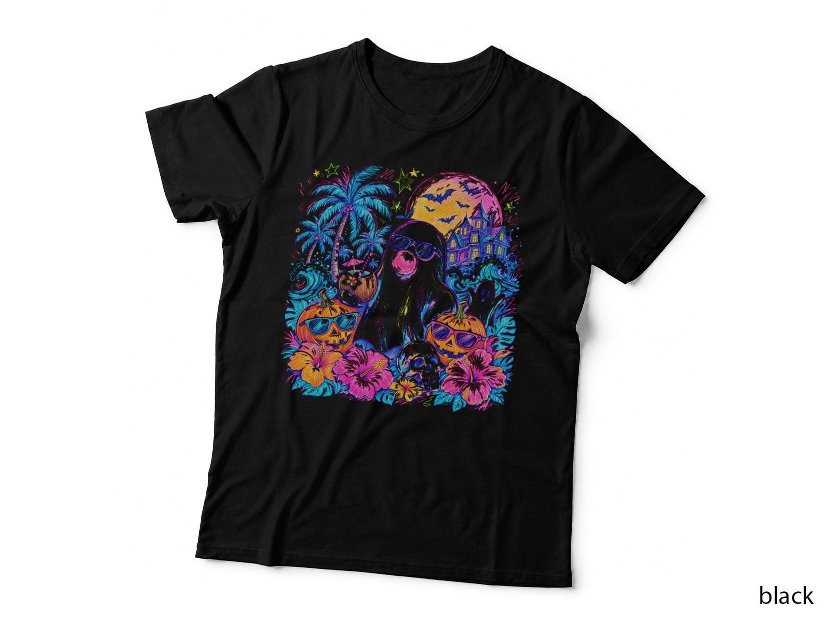 Halloween Neon Goth Ghouls Vibes Fall T-Shirt, Autumn Season Graphic Tee