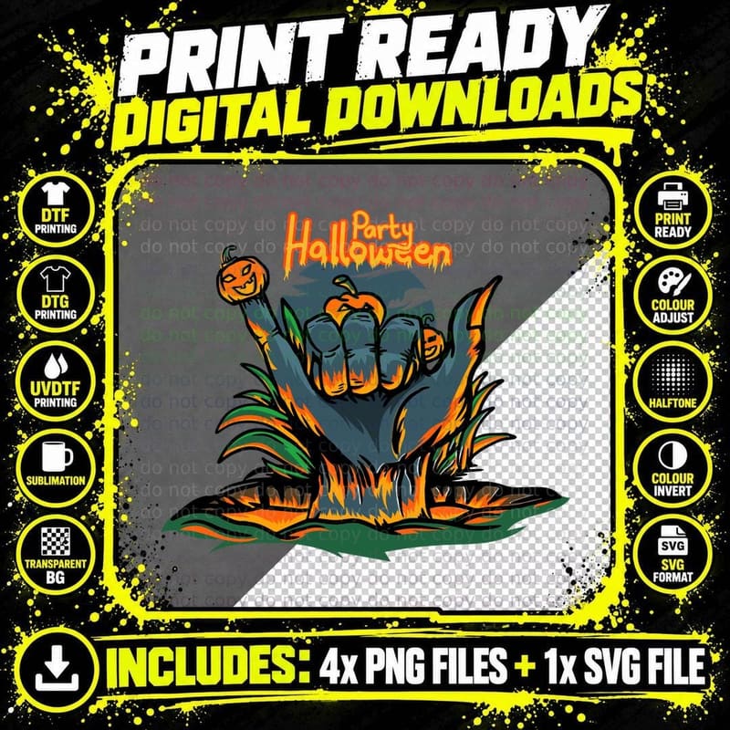 Halloween Party Zombie Hand Creature Holiday Horror Png SVG Digital Bundle