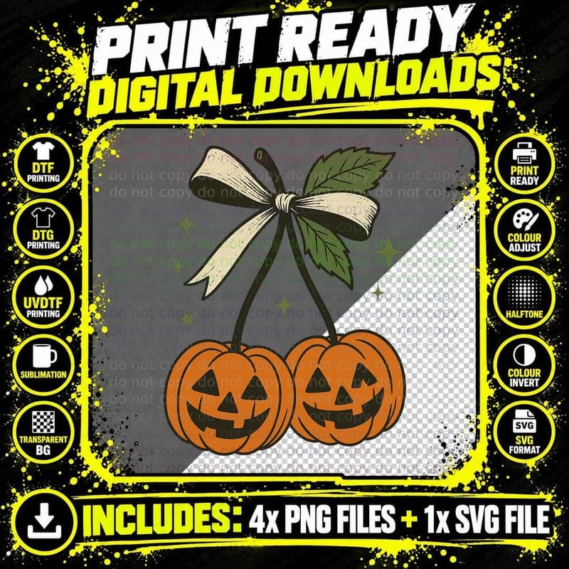 Halloween Pumpkins with Bow T-Shirt, Trendy Graphic Tee Png SVG Digital Bundle