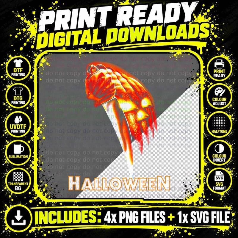 Halloween Slasher Horror Freddy Krueger Fire Orange Png SVG Digital Bundle