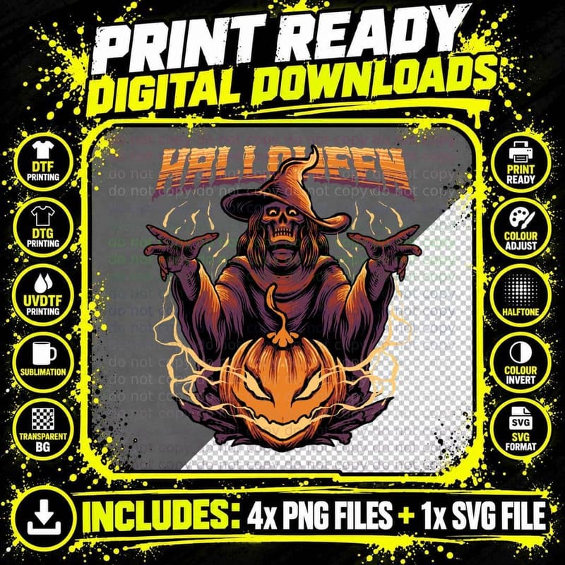 Halloween Witch Pumpkin Orange Retro T-Shirt Png SVG Digital Bundle