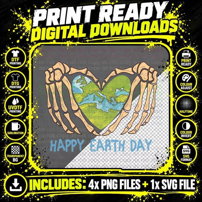 Happy Earth Day Earth Day T-Shirt, Skeleton Hands Png SVG Digital Bundle
