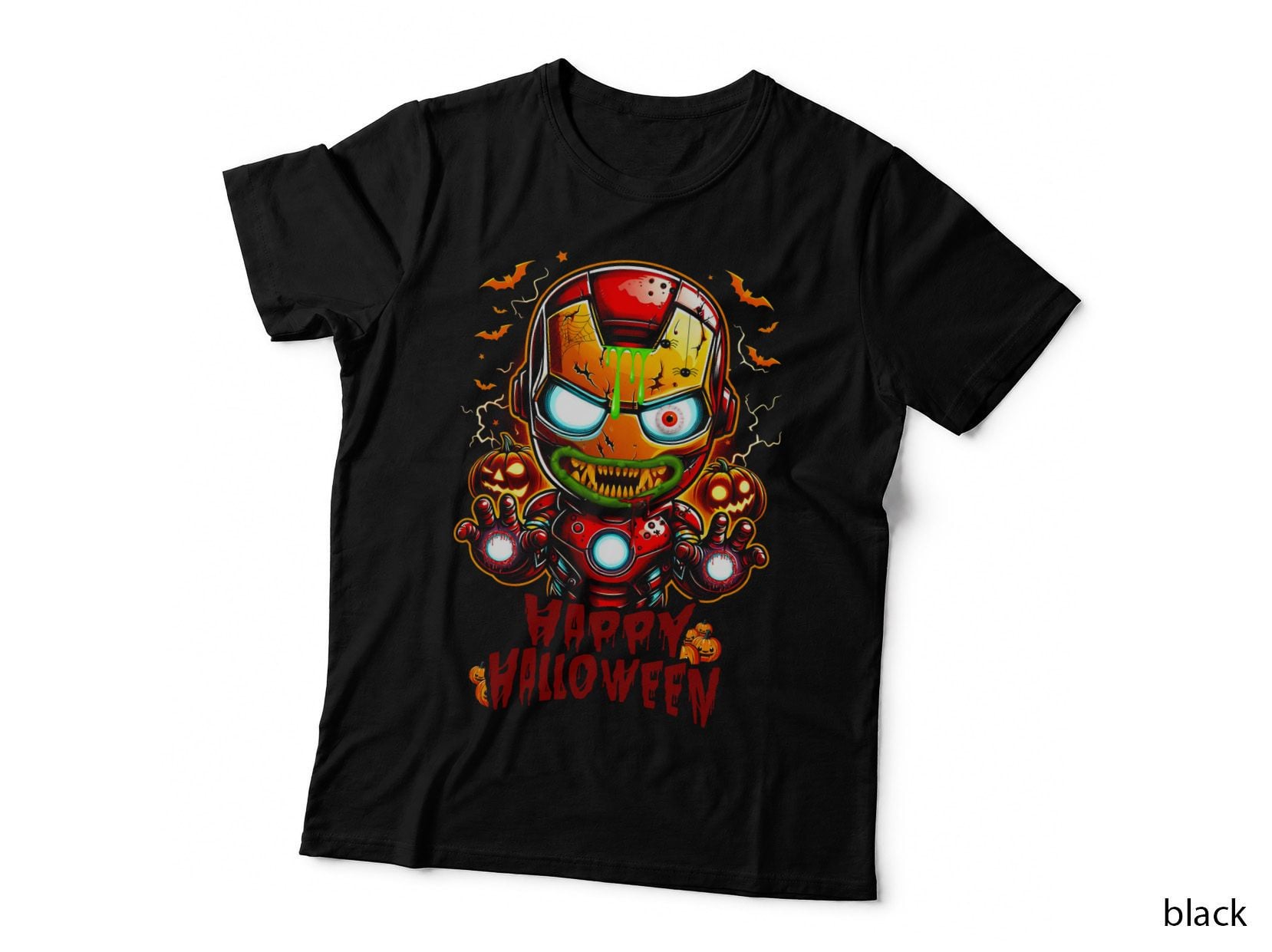 Happy Halloween Orange Red Horror Skull Robot T-Shirt