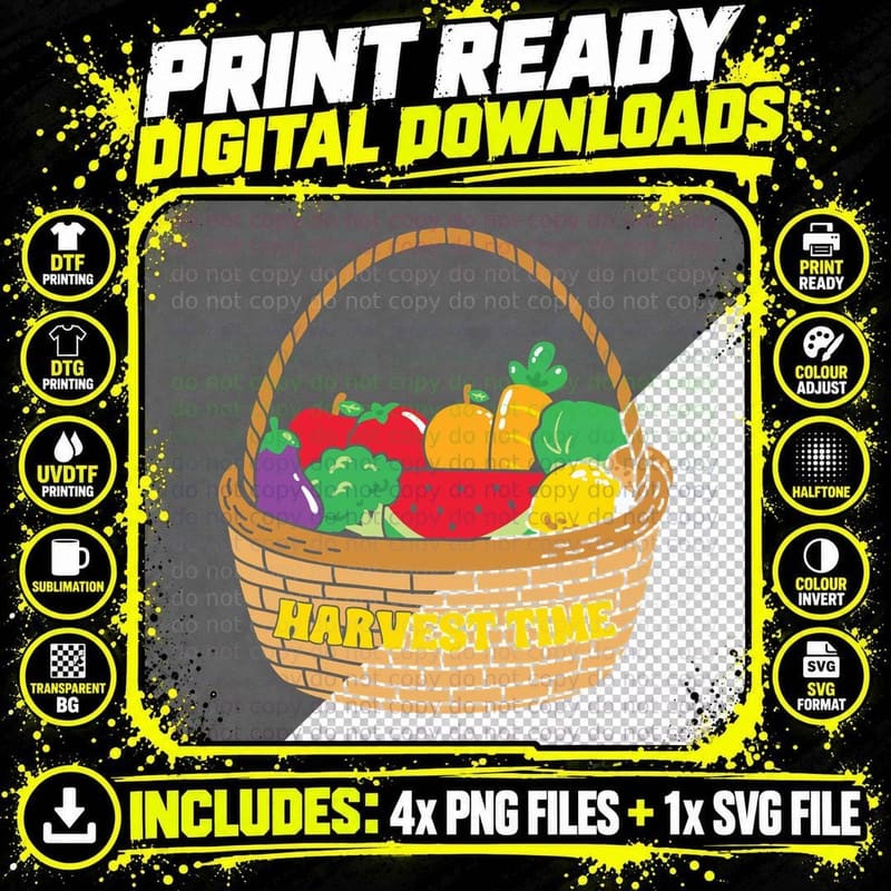 Harvest Time Fall T-Shirt, Harvest Basket Fresh Produce Png SVG Digital Bundle