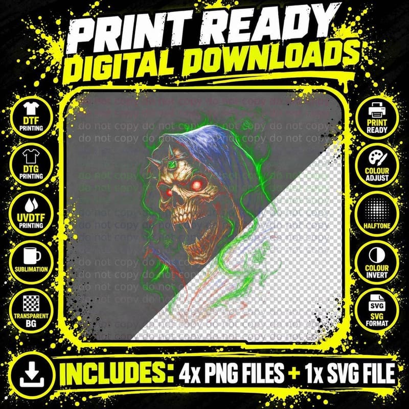 Haunted Skeleton Embrace T-Shirt, Halftone Gothic Skull Png SVG Digital Bundle