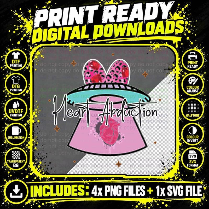 Heart Abduction Hear Ufo Alien Sparkles Orange T-Shirt Png SVG Digital Bundle