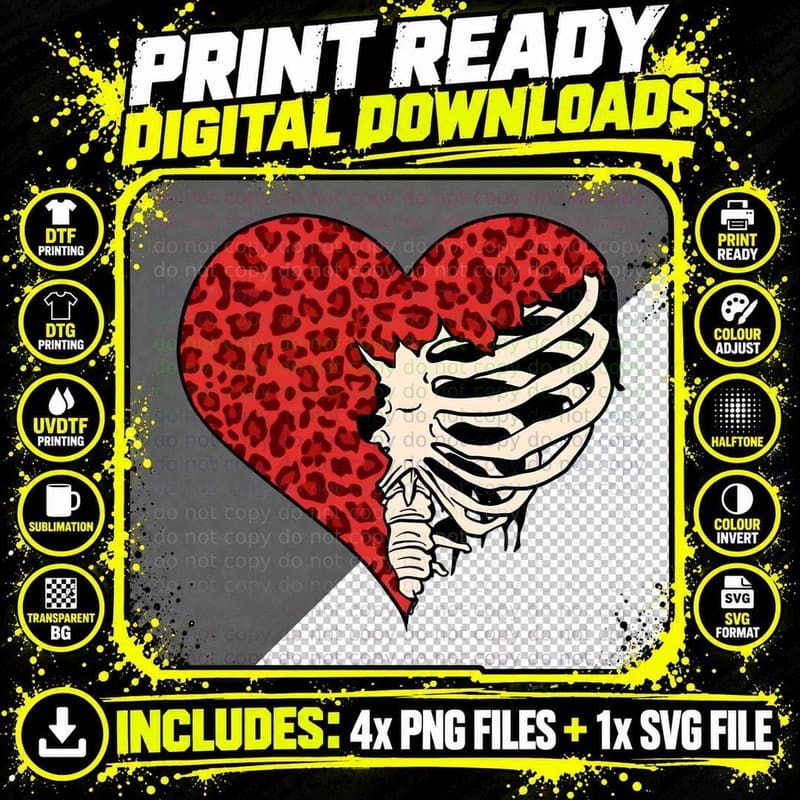 Heart Red with Skeleton Hands T-Shirt Png SVG Digital Bundle