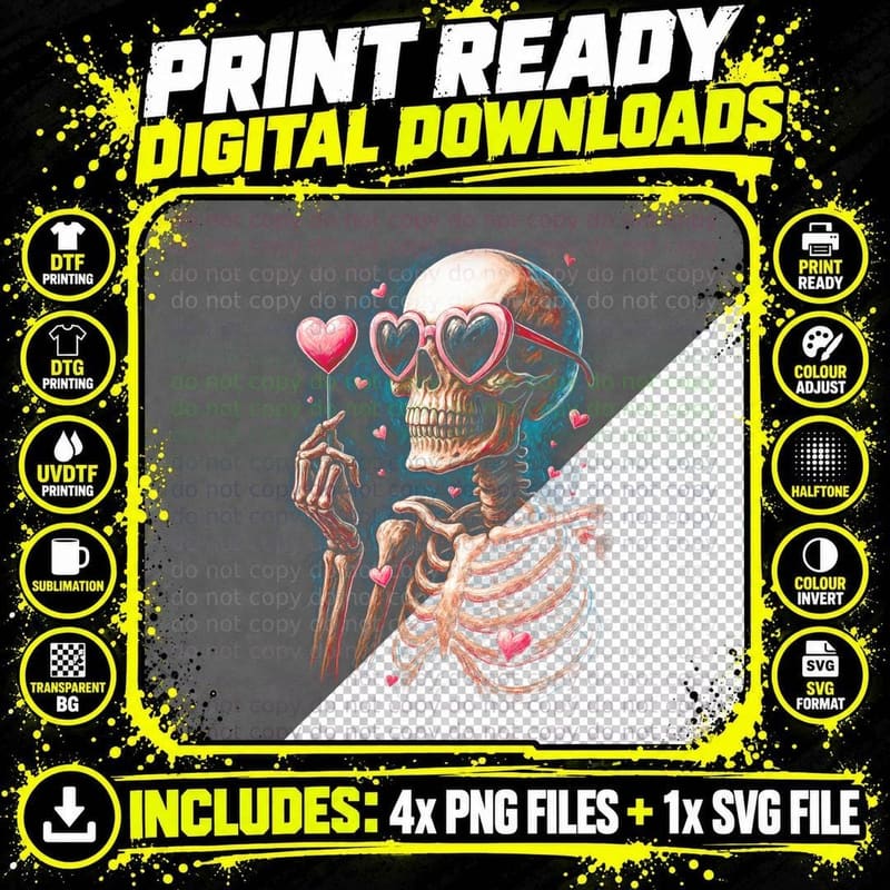 Heart Shaped Glasses Skull T-Shirt Png SVG Digital Bundle