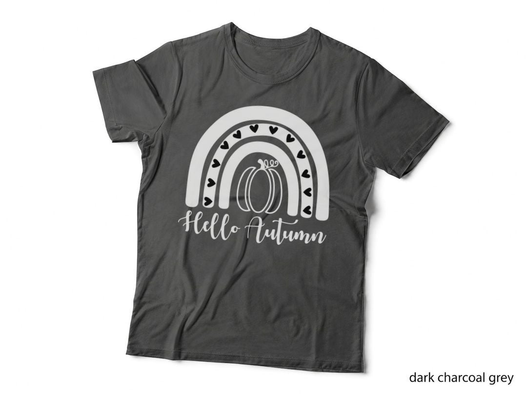 Hello Autumn Fall T-Shirt, Rainbow Heart Pumpkin Autumn Tee