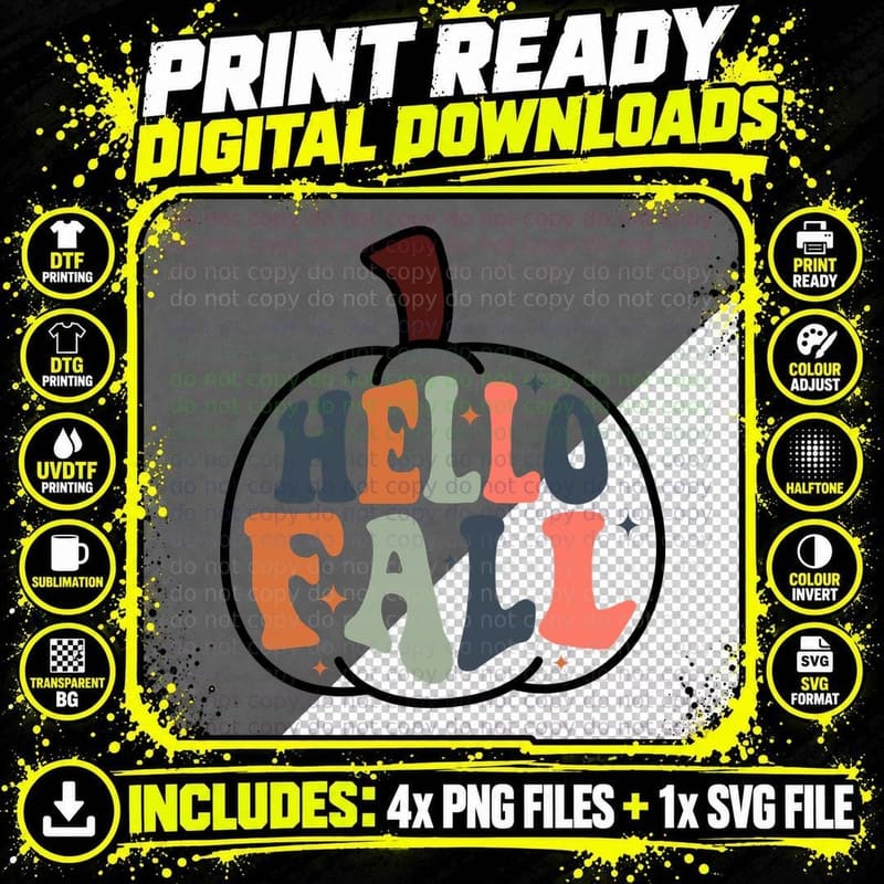 Hello Fall T-Shirt, Colorful Text Hello Fall Stars Png SVG Digital Bundle