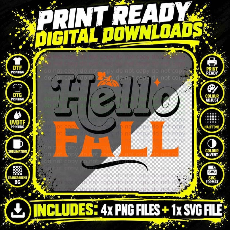 Hello Fall T-Shirt, Leopard Print Pumpkin Autumn Tee Png SVG Digital Bundle