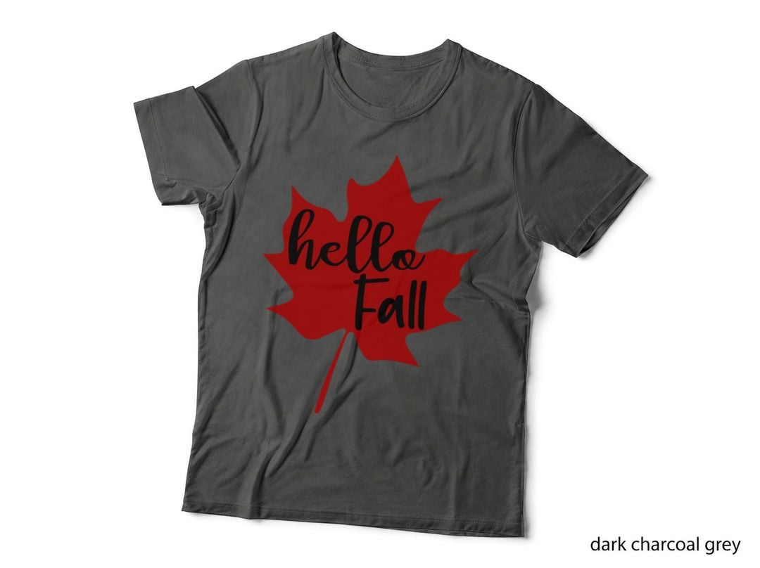 Hello Fall T-Shirt, Red Maple Leaf Greeting Autumn Tee