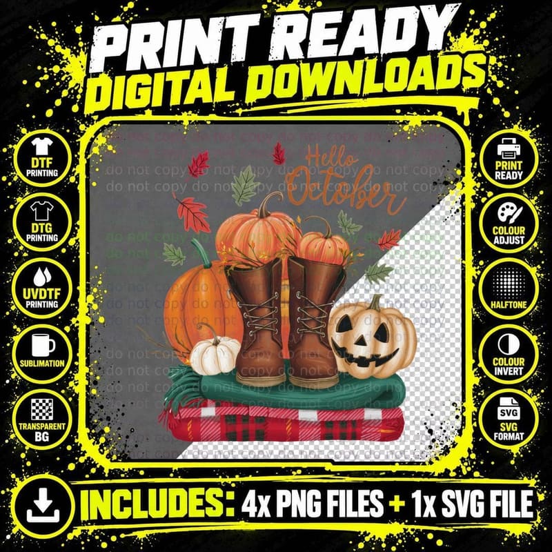 Hello Pumpkin Fall T-Shirt, Pumpkins Wagon Autumn Scene Png SVG Digital Bundle