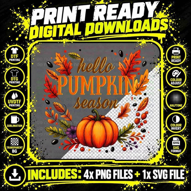 Hello Pumpkin Season Fall T-Shirt, Autumn Season Text Png SVG Digital Bundle
