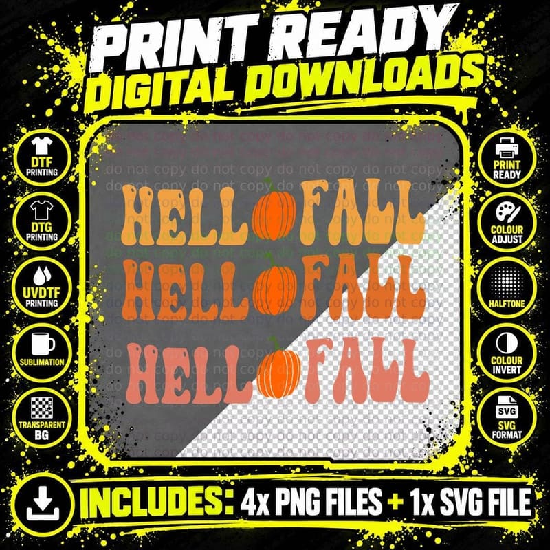 Hellofall Fall T-Shirt, Pumpkins Hello Fall Repeated Png SVG Digital Bundle