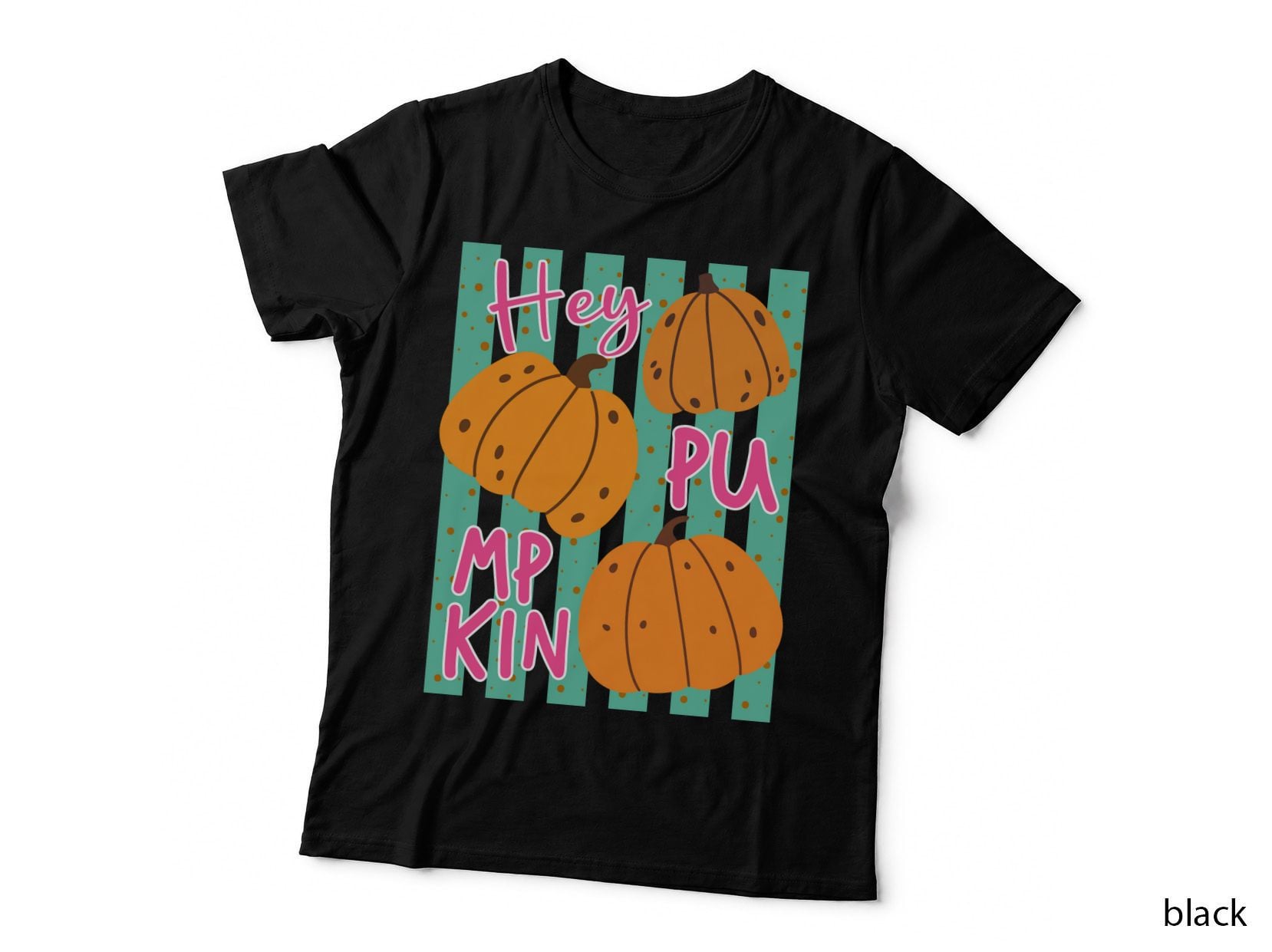 Hey Pumpkin Fall T-Shirt, Pumpkins Striped Background Text Autumn Tee