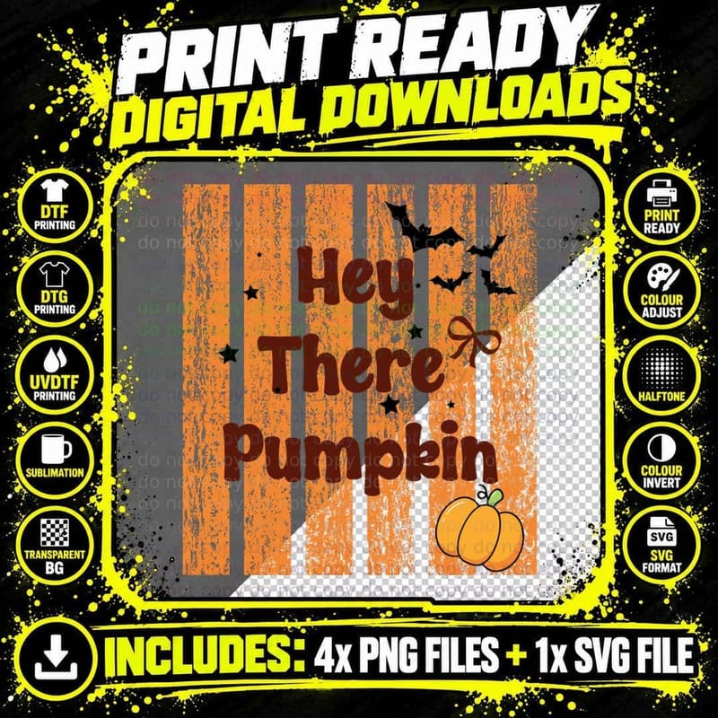 Hey There Pumpkin Fall T-Shirt, Grunge Wood Background Png SVG Digital Bundle