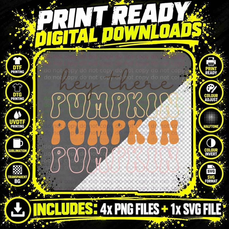 Hey There Pumpkin Fall T-Shirt, Pumpkin Repetition Wavy Png SVG Digital Bundle