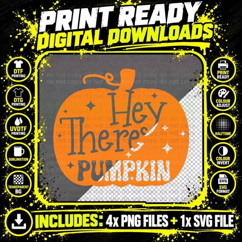Hey There Pumpkin Fall T-Shirt, Pumpkin Shaped Text Art Png SVG Digital Bundle