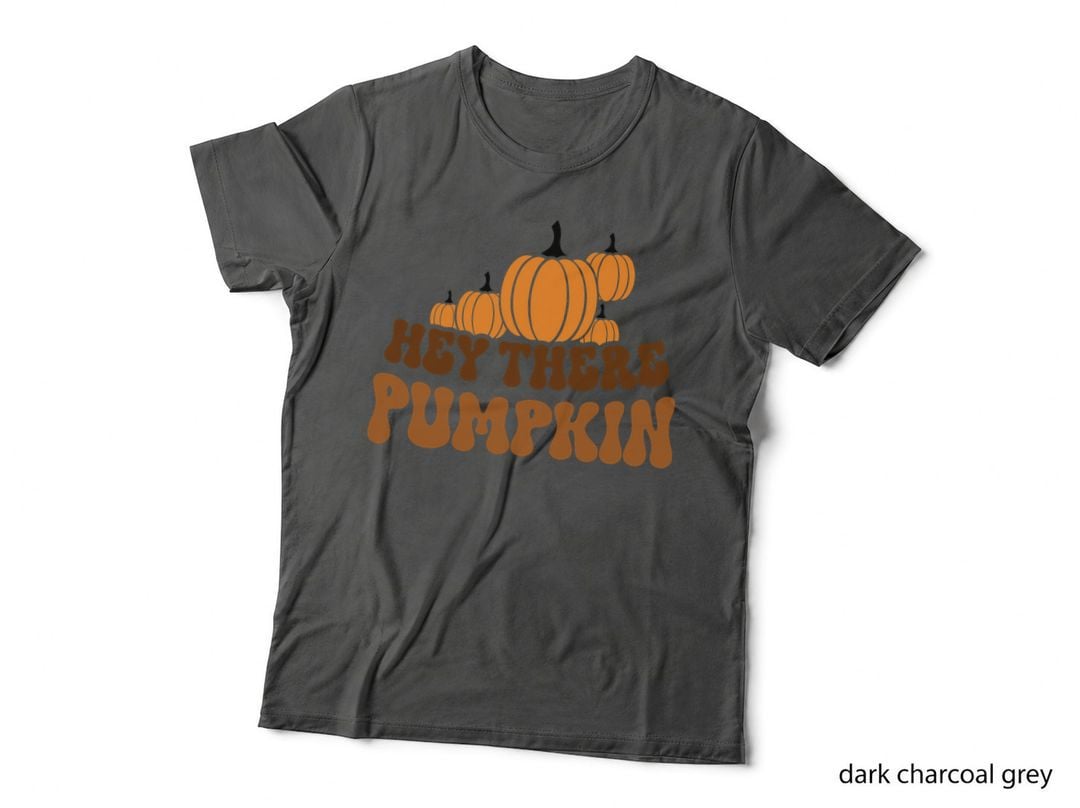 Hey There Pumpkin Fall T-Shirt, Rounded Text Brown Pumpkins Cluster Autumn Tee