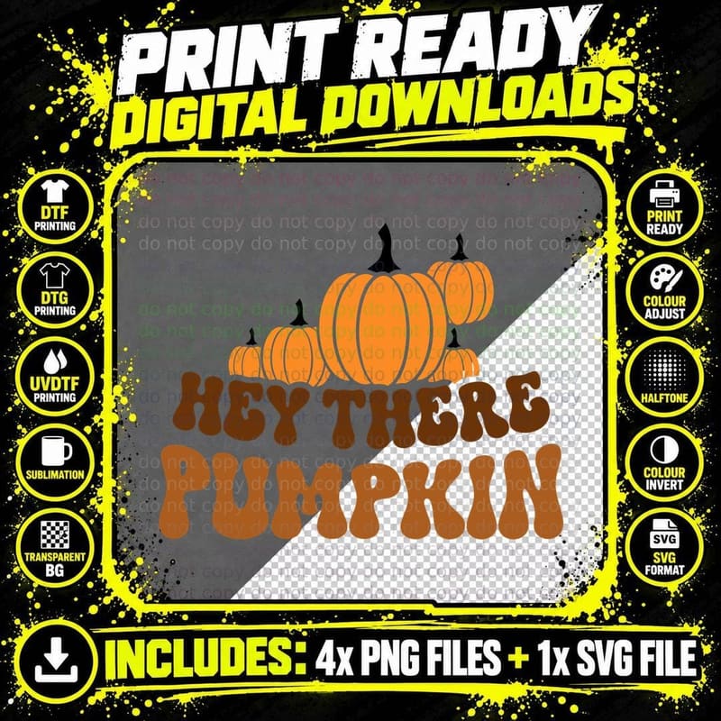 Hey There Pumpkin Fall T-Shirt, Rounded Text Brown Png SVG Digital Bundle