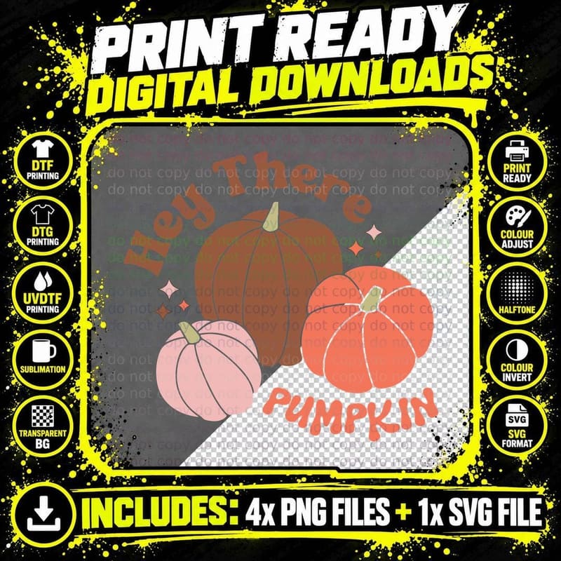 Hey There Pumpkin Fall T-Shirt, Three Colorful Pumpkins Png SVG Digital Bundle