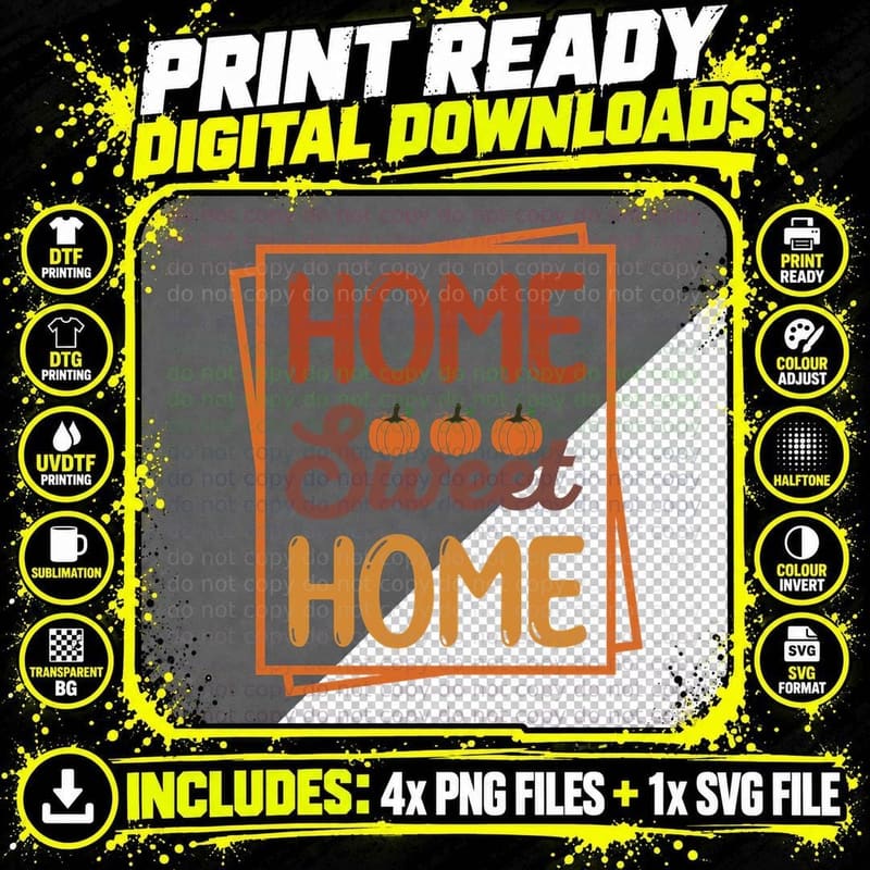 Home Sweet Home Fall T-Shirt, Pumpkins Orange Frame Text Png SVG Digital Bundle