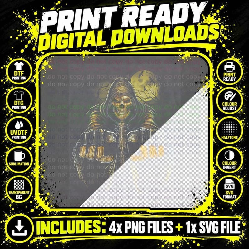 Hooded Skeleton Reaper Gold Skeletal Grim Brass Knuckles Png SVG Digital Bundle