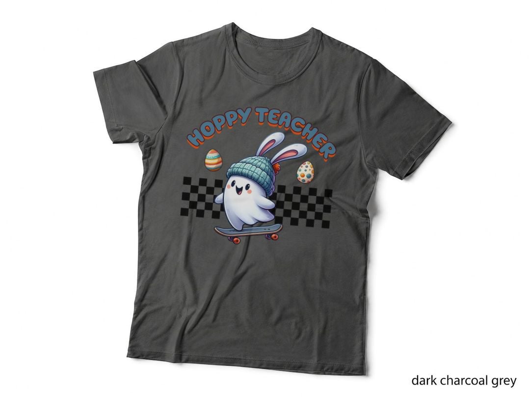 Hoppy Teacher Easter T-Shirt, Ghost Riding Skateboard with Bunny Graphic Tee