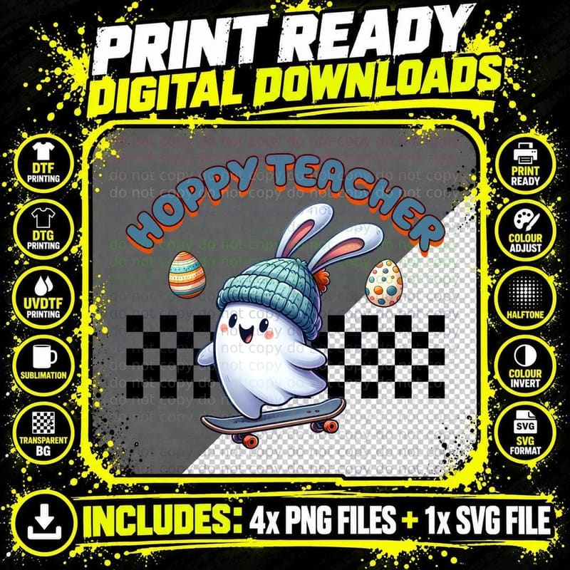 Hoppy Teacher Easter T-Shirt, Ghost Riding Skateboard Png SVG Digital Bundle