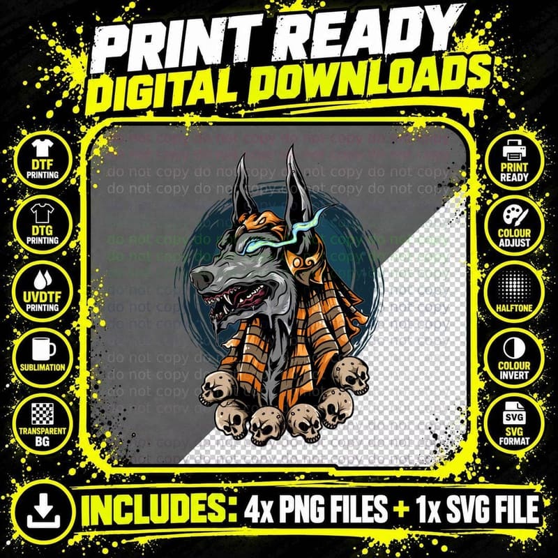 Horned Demon with Skulls Beast Orange Black Horror Theme Png SVG Digital Bundle