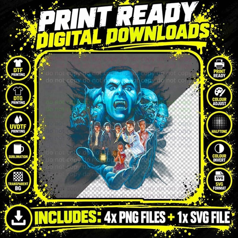 Horror Ensemble Blue Toned Multiple Demon Faces Group Png SVG Digital Bundle