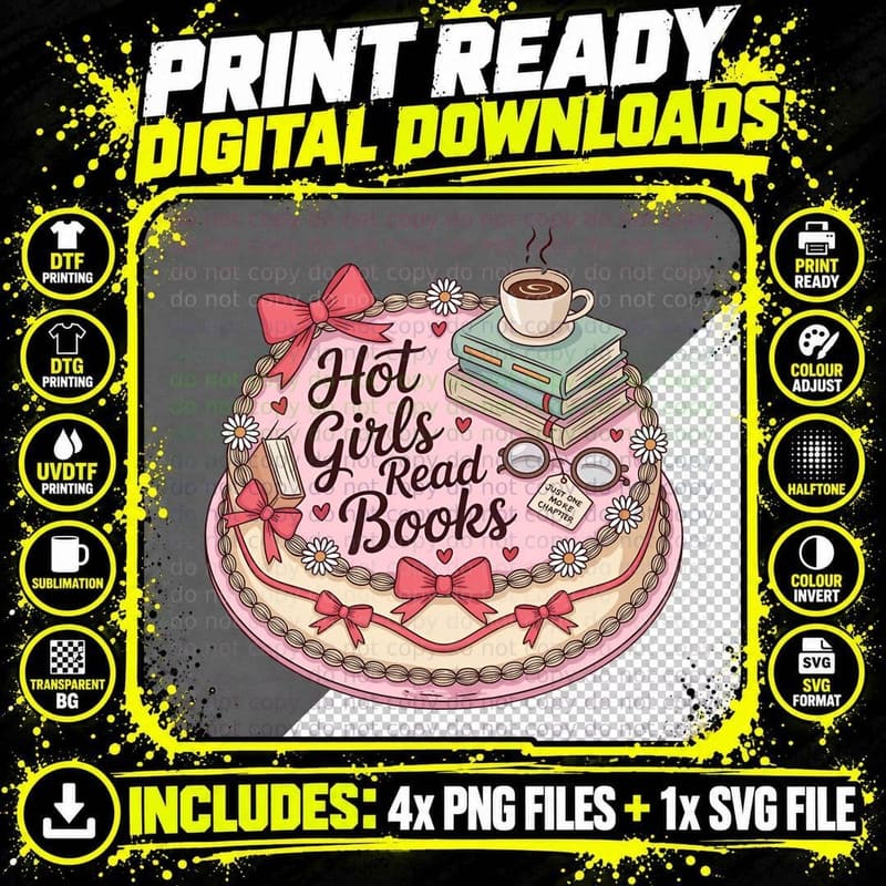 Hot Girls Read Books Fall T-Shirt, Pink Cake Books Png SVG Digital Bundle