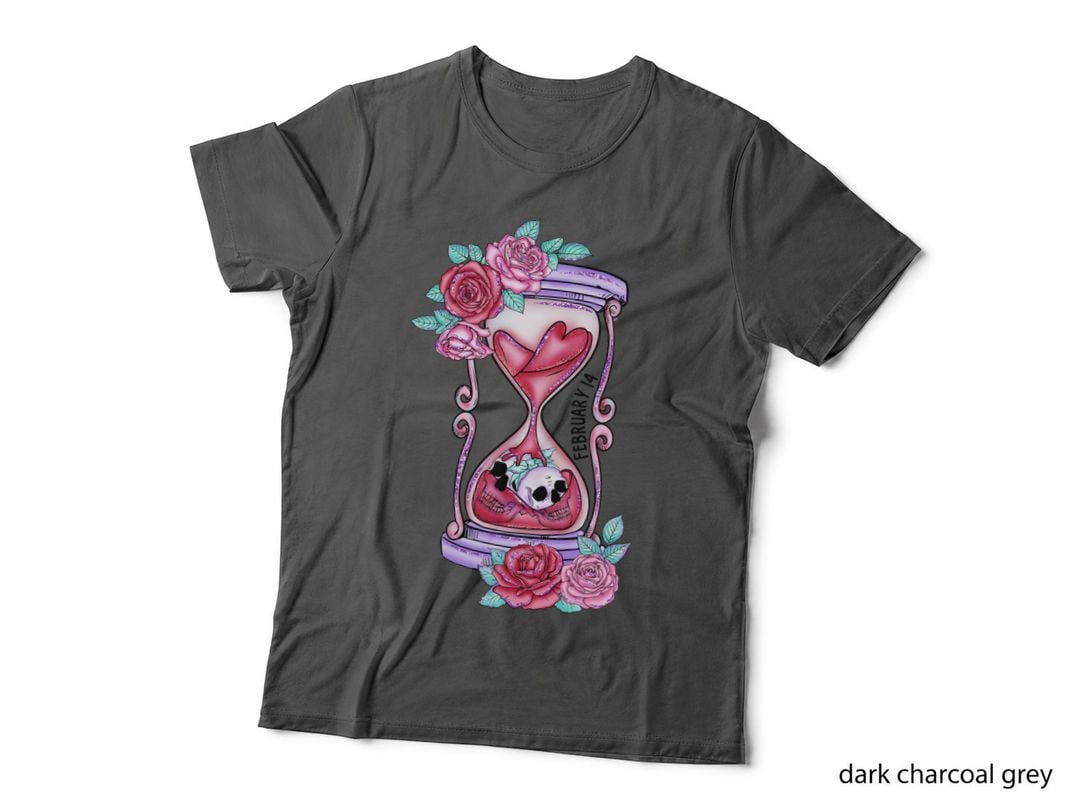 Hourglass Skull February Time Memento Mori Roses T-Shirt