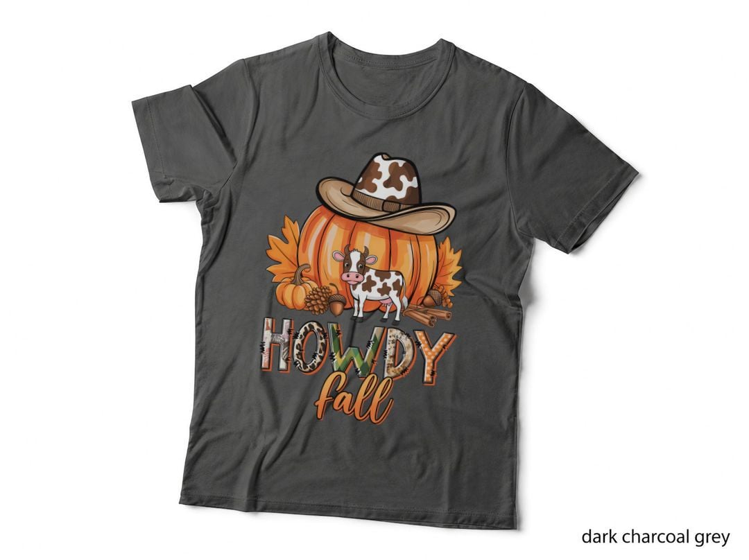 Howdy Fall T-Shirt, Cow Pumpkin Cowboy Hat Western Autumn Tee