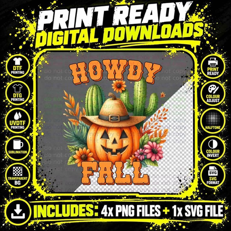 Howdy Fall T-Shirt, Halloween Pumpkin Cowboy Western Png SVG Digital Bundle