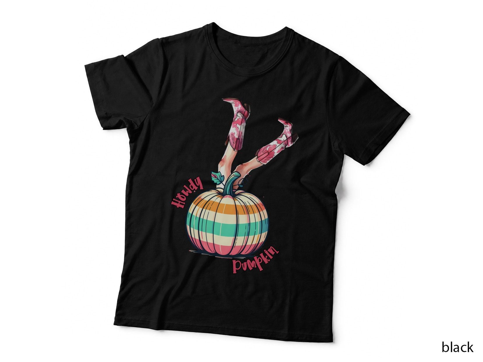 Howdy Pumpkin Fall T-Shirt, Legs Over Patterned Pumpkin Design Autumn Tee