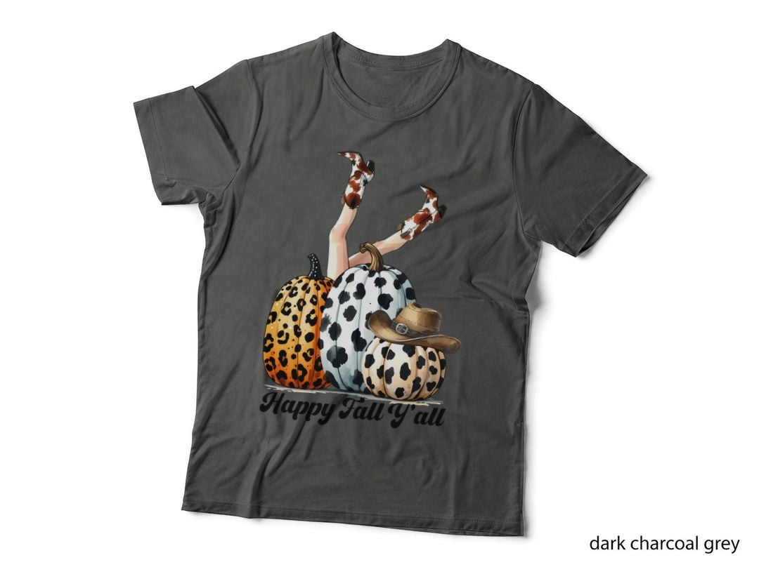 Howdy Pumpkin Fall T-Shirt, Legs Over Rainbow Striped Pumpkin Autumn Tee