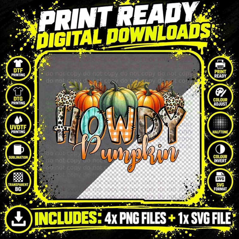 Howdy Pumpkin Fall T-Shirt, Patterned Pumpkins with Png SVG Digital Bundle