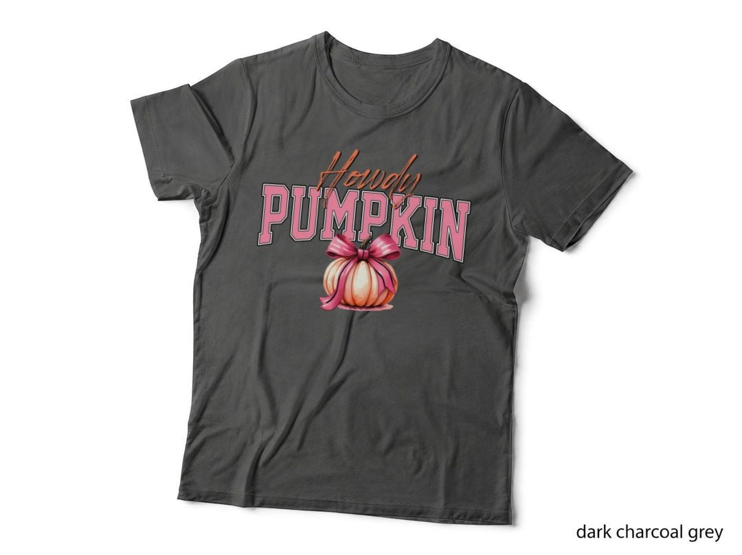 Howdy Pumpkin Fall T-Shirt, Pink Pumpkin with Ribbon Bow Autumn Tee