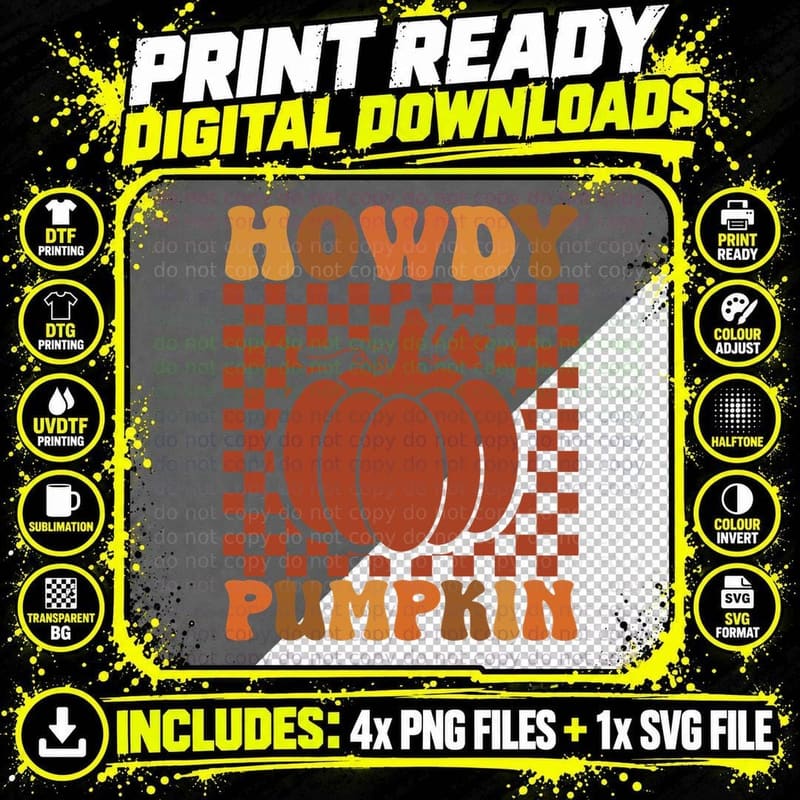 Howdy Pumpkin Fall T-Shirt, White Checkerboard Pumpkin Png SVG Digital Bundle