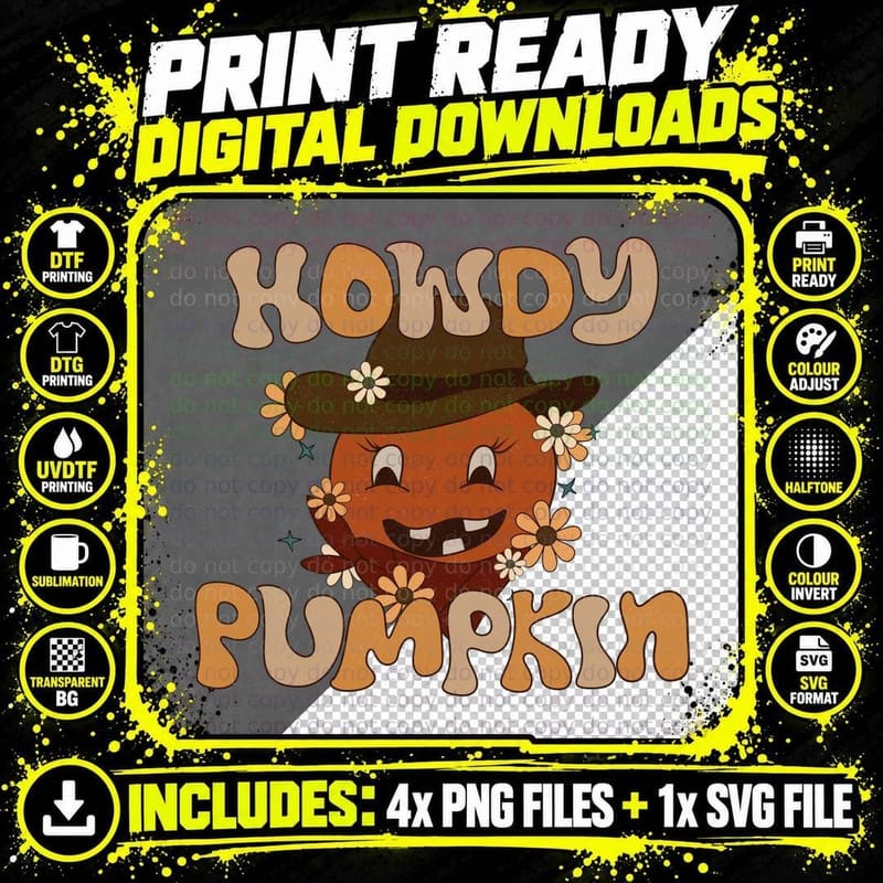 Howdy Pumpkin Fall T-Shirt, Witch Hat Pumpkin with Png SVG Digital Bundle